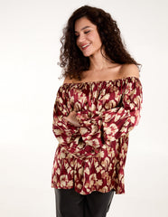 Floral Ruched Sleeve Bardot
