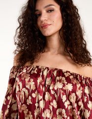 Floral Ruched Sleeve Bardot