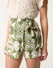 Geometric Print Wrap Belted Shorts