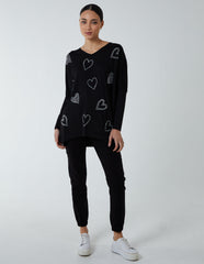 Hotfix Multi Heart Batwing Top