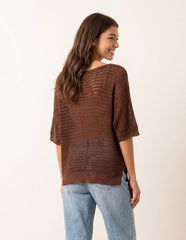 Metallic Crochet V Neck Top