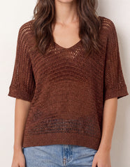 Metallic Crochet V Neck Top