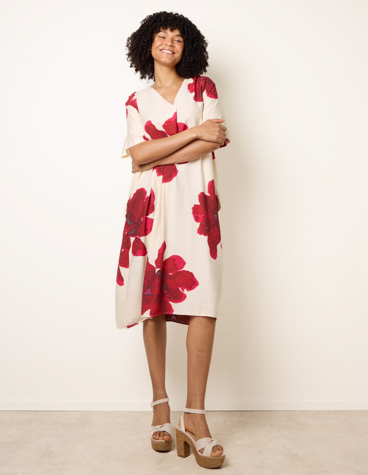 Floral Print Diamante Detailed Dress