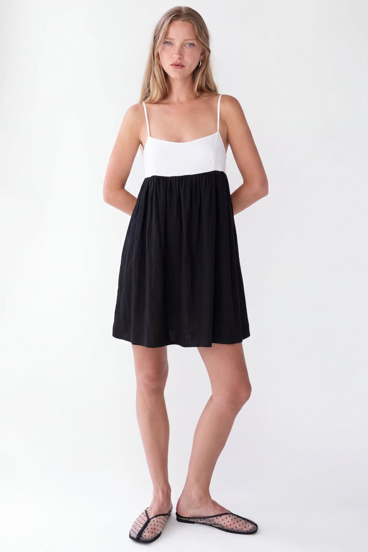 CONTRAST BABYDOLL MIDI DRESS
