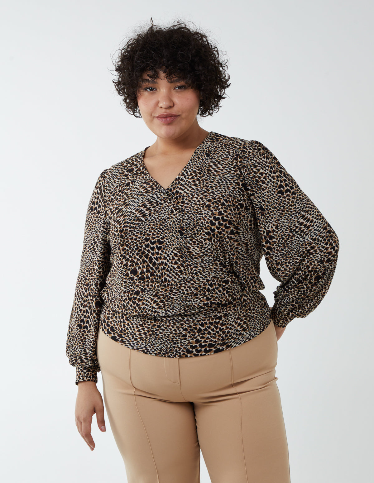 Curve Animal Printed Wrap Front Deep Hem Band Top