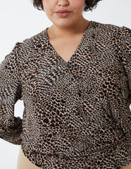 Curve Animal Printed Wrap Front Deep Hem Band Top
