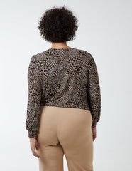 Curve Animal Printed Wrap Front Deep Hem Band Top
