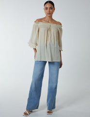 Bardot Tie Front Top