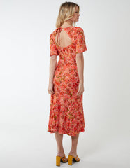 Angel Sleeve Tiered Midi Dress