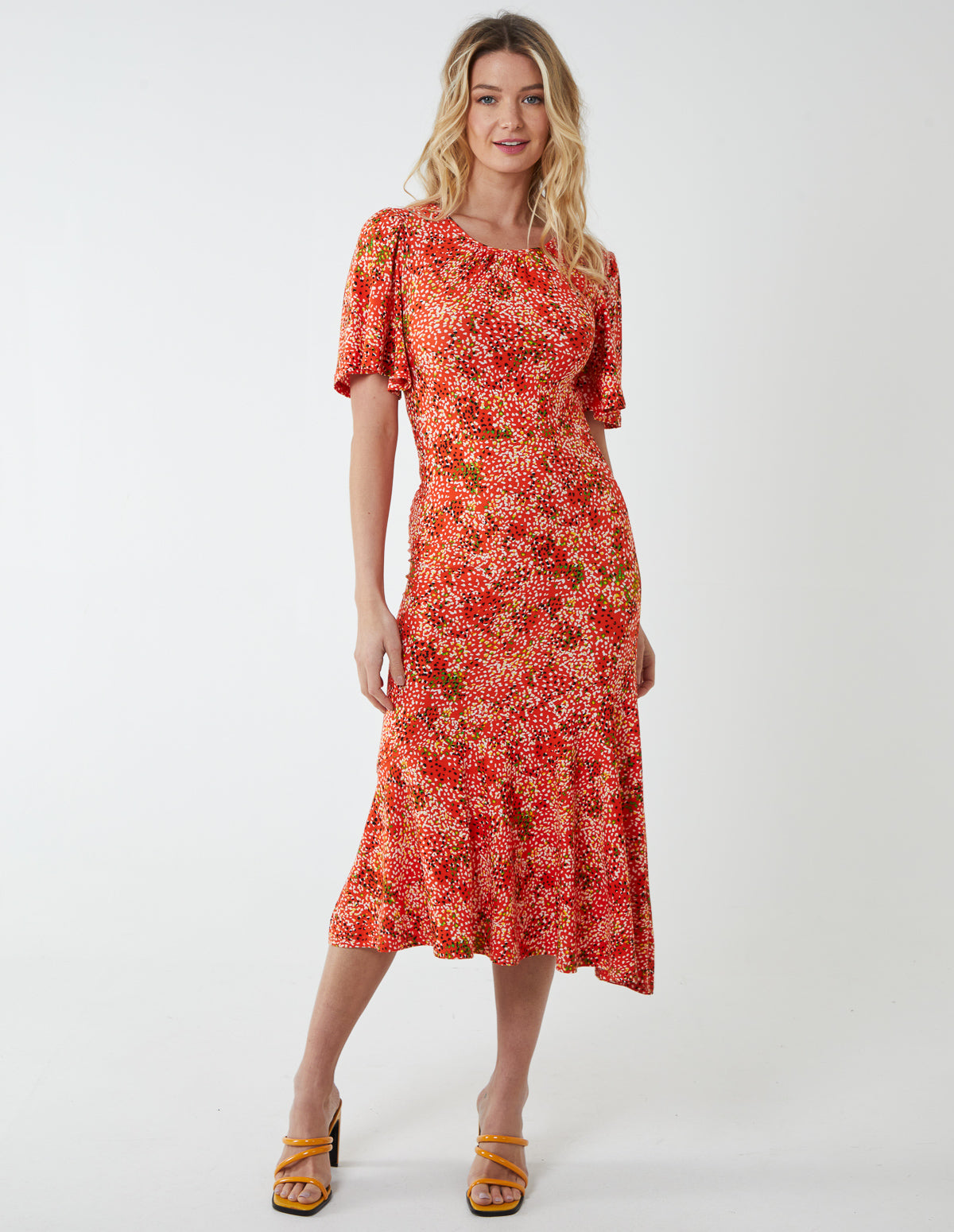 Angel Sleeve Tiered Midi Dress