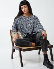Mini Floral Print Deep Hem Batwing Top