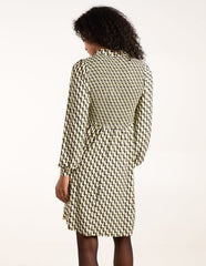 Geometric Shirred Mini Shirt Dress