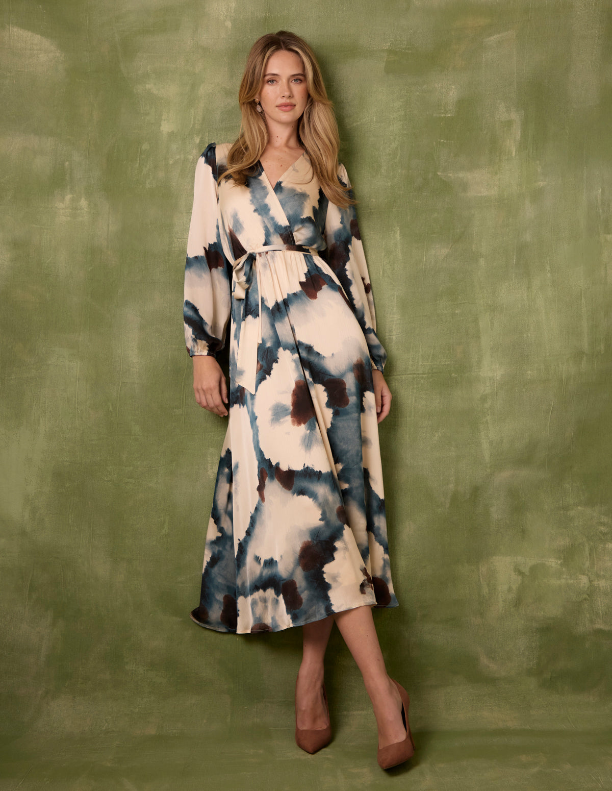 Watercolour Wrap Dress With Tie Belt