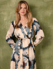 Watercolour Wrap Dress With Tie Belt