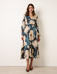 Watercolour Wrap Dress With Tie Belt