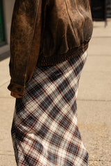 PLAID CHIFFON MIDI SKIRT