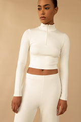 CROPPED QUARTER ZIP LONG SLEEVE TOP