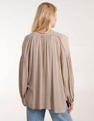 Long Cuff Sleeve Button Down Tie Front Shirt