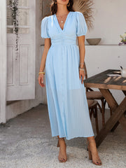 Coriene Short Puff Sleeve Maxi Dress - blue