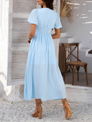 Coriene Short Puff Sleeve Maxi Dress - blue