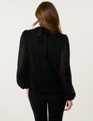 Metallic High Neck Puff Ball Top