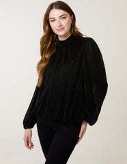 Metallic High Neck Puff Ball Top