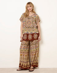 Paisley Print Embellished Tie Front Top