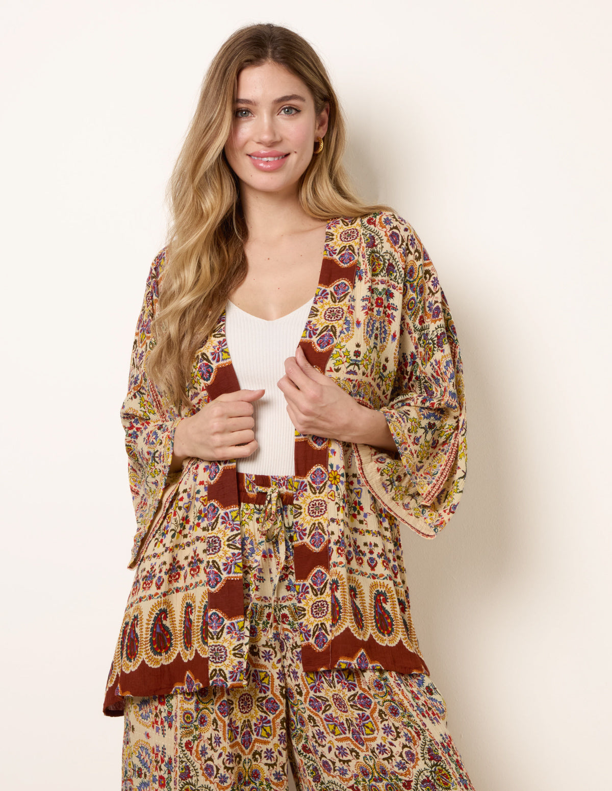 Paisley Print Kimono With Embellishment
