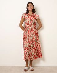 Watercolour Floral Printed Button Front Shirt Dress