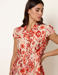Watercolour Floral Printed Button Front Shirt Dress