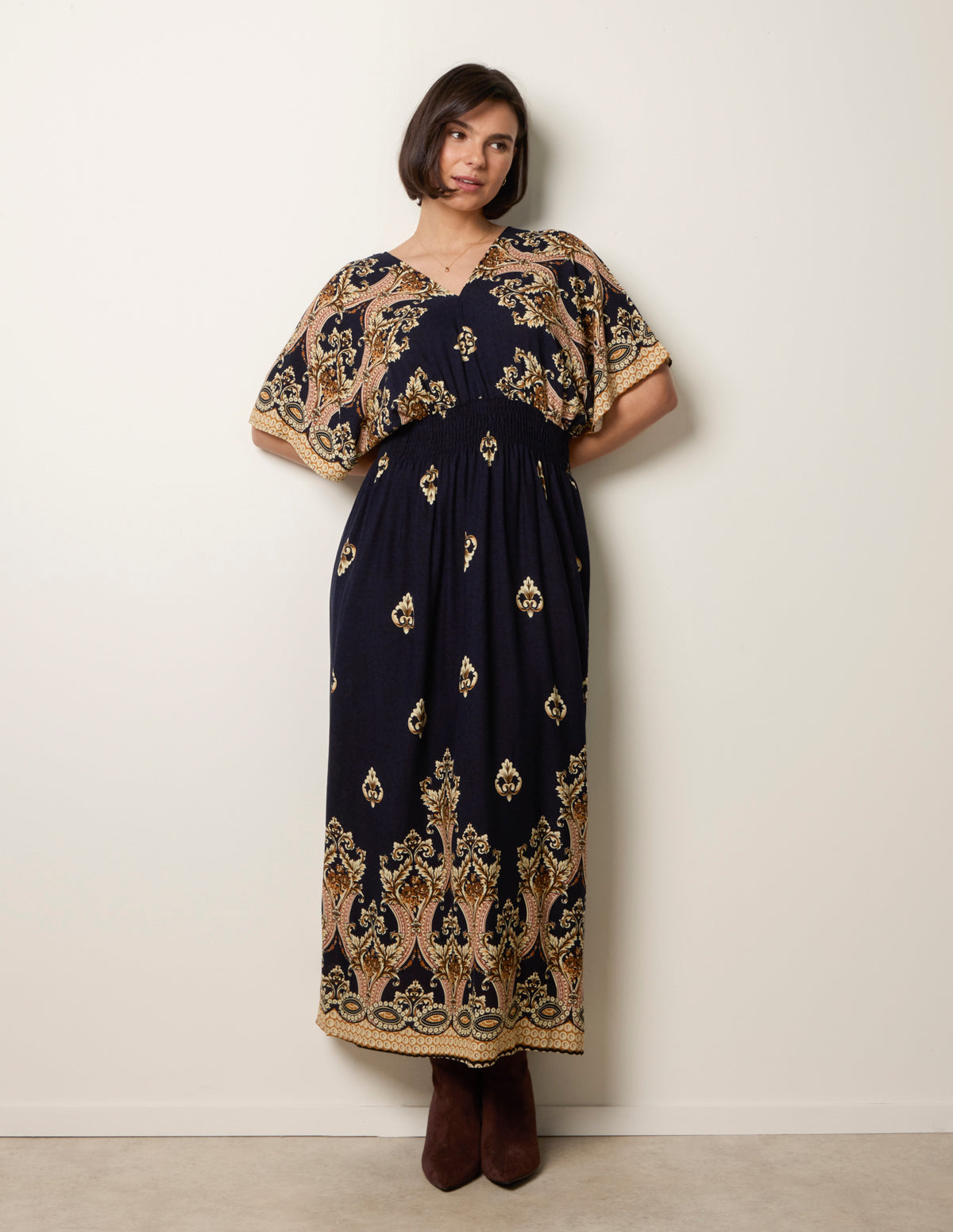 Border Print Kimono Dress