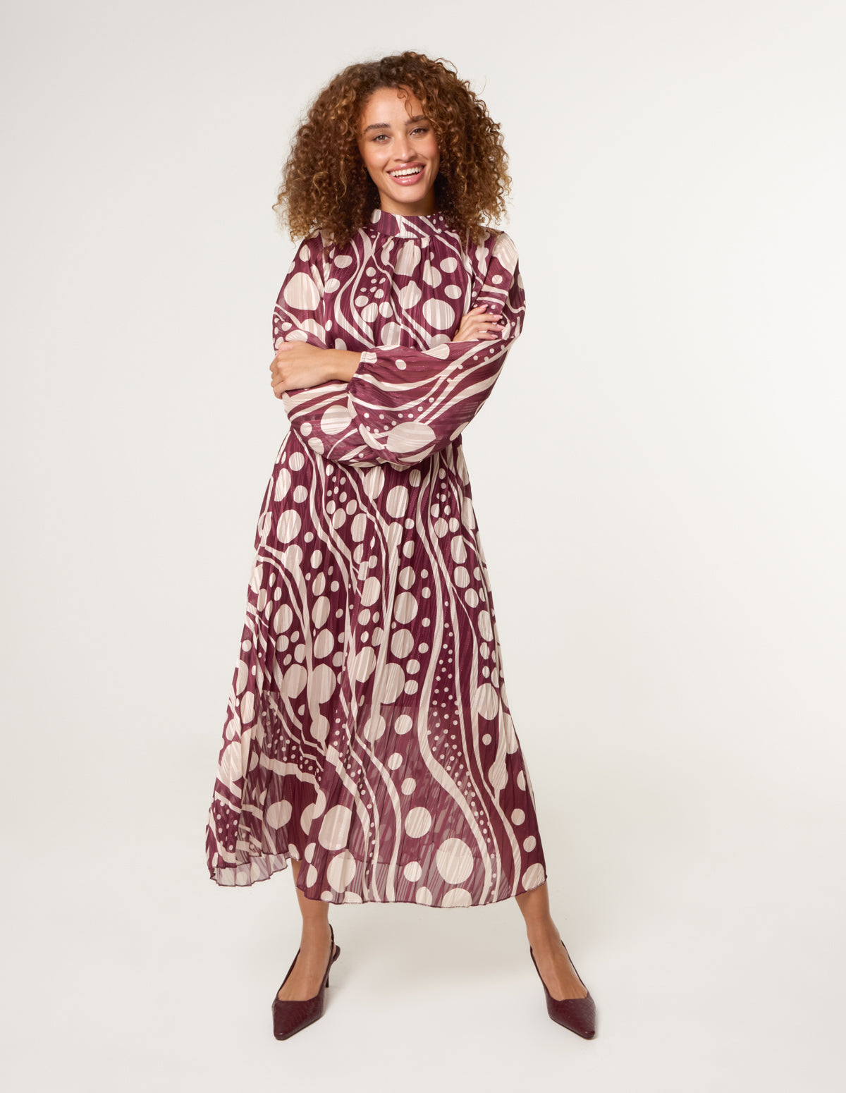 Abstract Polka Dot Dress And Metallic Striped Dress