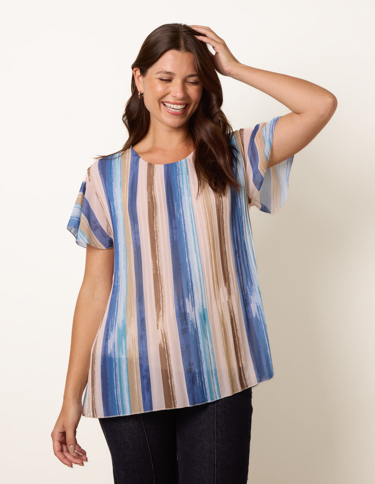 Short Sleeve Pleated Paint Top