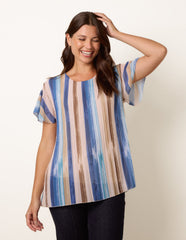 Short Sleeve Pleated Paint Top