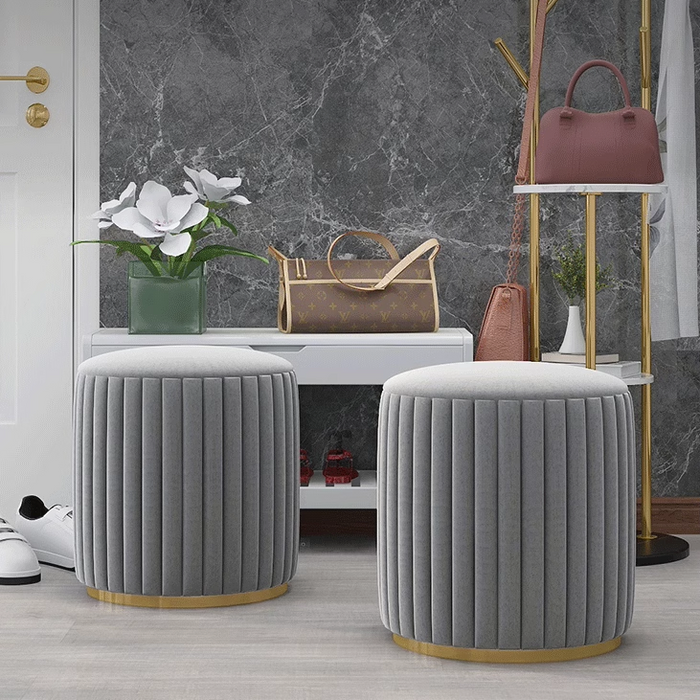 Tandy Stool, Grey, Velvet-Weilai Concept-Weilai Concept